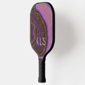 Glam Paarse Zwart & Gouden Glitter Agaat Monogram Pickleball Paddle (Links)