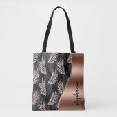 Glam Palm Bladeren Roos Goud Zwart Metallic Naam Tote Bag (Voorkant)