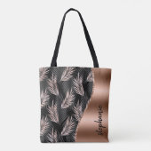 Glam Palm Bladeren Roos Goud Zwart Metallic Naam Tote Bag (Achterkant)