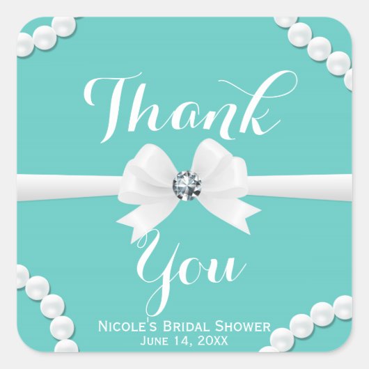 Glam Parels & Bow Bling Elegant Chique Favor Vierkante Sticker (Voorkant)