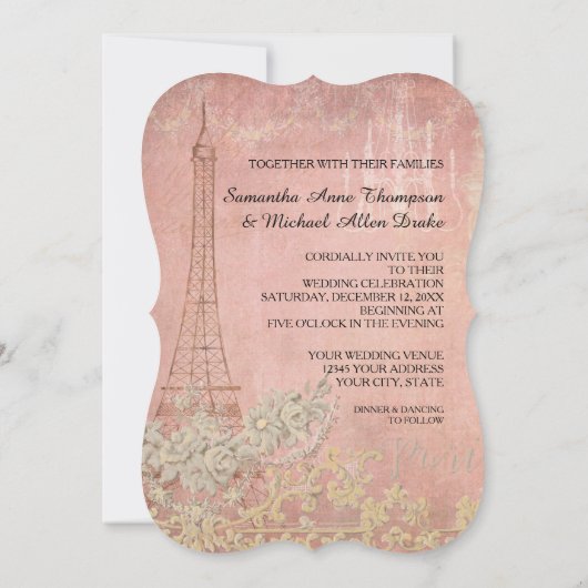 Glam  Paris Parisian Stylish Wedding Kaart (Achterkant)