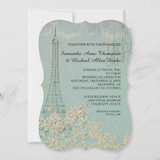 Glam  Paris Parisian Stylish Wedding Kaart (Achterkant)