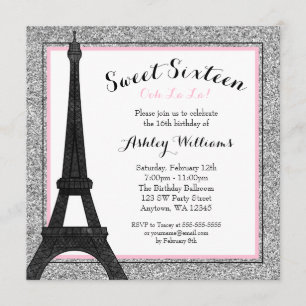 Glam Paris Threatfaux Glitter Sweet 16 Birthday Kaart