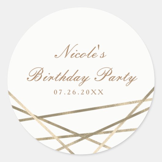 Glam Party Favor Gold Modern Geometric Lines Ronde Sticker (Voorkant)