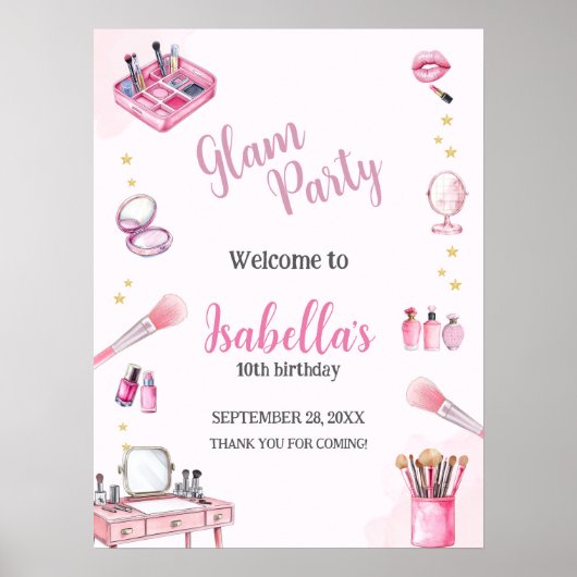 Glam Party Girl Beauty Spa Poster Welkomstbord (Voorkant)
