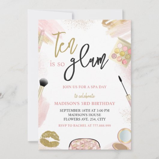 Glam Party Meisje Make-up Spa 10e verjaardagsfeest Kaart (Voorkant)
