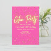 Glam Party Modern Hot Roze Neon Glow Meisje Verjaa Kaart (Staand voorkant)