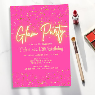 Glam Party Modern Hot Roze Neon Glow Meisje Verjaa Kaart