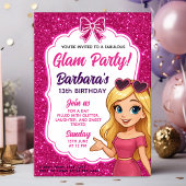 Glam Party Verjaardag voor meisjes met roze glitte Kaart