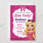 Glam Party Verjaardag voor meisjes met roze glitte Kaart (Voorkant)