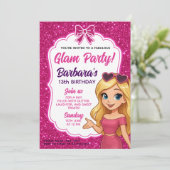 Glam Party Verjaardag voor meisjes met roze glitte Kaart (Staand voorkant)