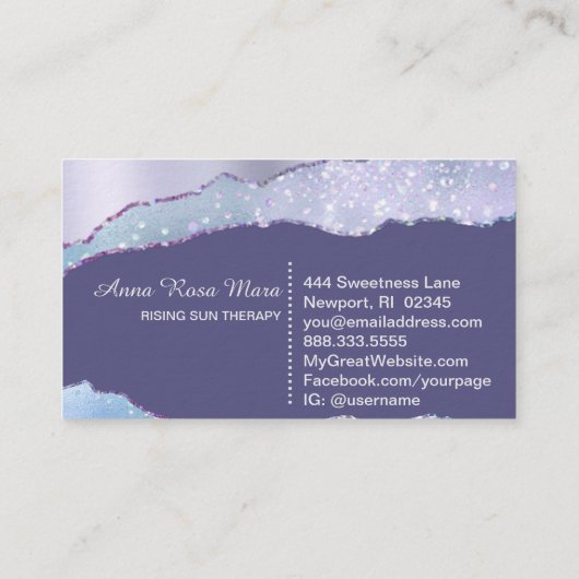 *~* Glam Pastel Agate Geode Silver Glitter Visitekaartje (Achterkant)