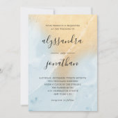 Glam Pastel Blue en Gold Marble Kijk | Weddenschap Kaart (Voorkant)