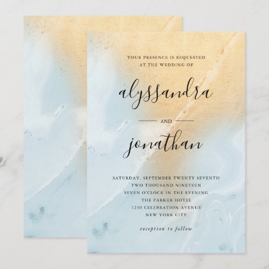 Glam Pastel Blue en Gold Marble Kijk | Weddenschap Kaart (Voorkant / Achterkant)