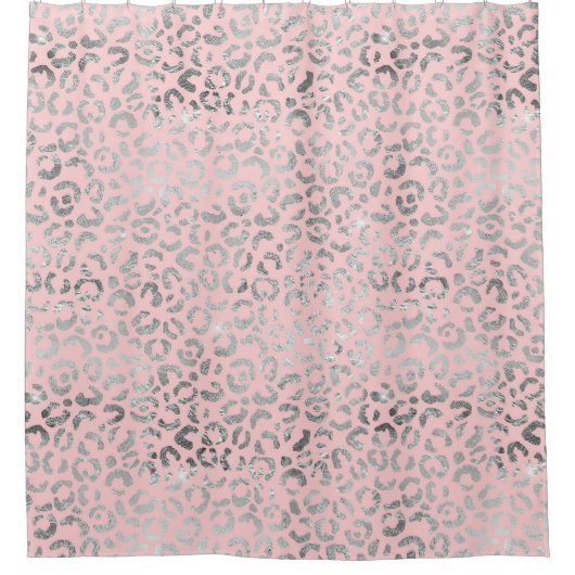 Glam Pastel Pink Silver Foil Leopard Print Douchegordijn (Voorkant)