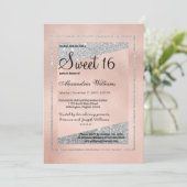Glam Pastel Roze Rose Goud Zilver Glitter Sweet 16 Kaart (Staand voorkant)