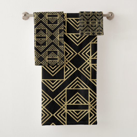 Glam-patroon voor Gold & Black Art Deco Bold Retro Bad Handdoek (Insitu)