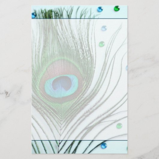 Glam Peacock Blauwgroen Briefpapier (Voorkant)