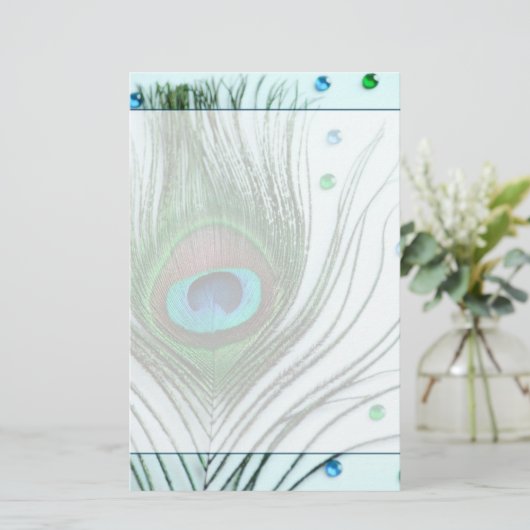Glam Peacock Blauwgroen Briefpapier (Staand voorkant)