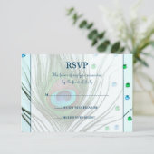 Glam Peacock-Blauwgroen reactiekaart RSVP Kaartje (Staand voorkant)