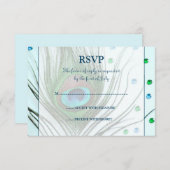 Glam Peacock-Blauwgroen reactiekaart RSVP Kaartje (Voorkant / Achterkant)