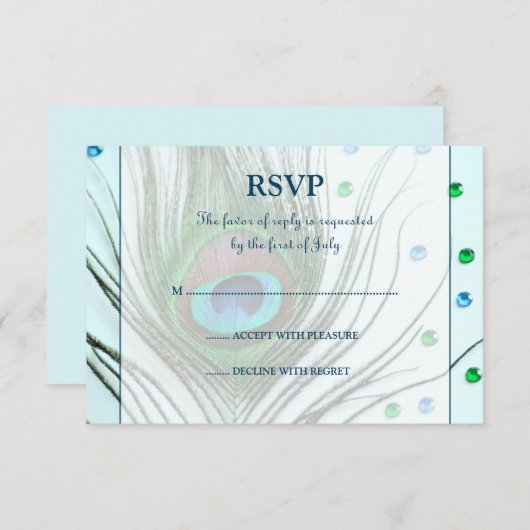 Glam Peacock-Blauwgroen reactiekaart RSVP Kaartje (Voorkant / Achterkant)