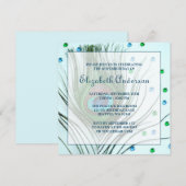 Glam Peacock Feather 40th Birthday Party Blauwgroe Kaart (Voorkant / Achterkant)