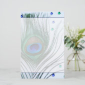Glam Peacock Feather Blue Briefpapier (Staand voorkant)