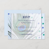 Glam Peacock Feather Blue-reactiekaart RSVP Kaartje (Voorkant / Achterkant)