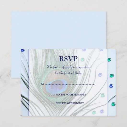 Glam Peacock Feather Blue-reactiekaart RSVP Kaartje (Voorkant / Achterkant)
