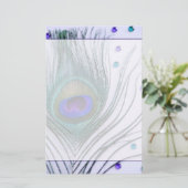 Glam Peacock Feather Paars Briefpapier (Staand voorkant)