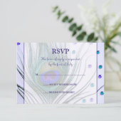 Glam Peacock Feather Paars Response Card RSVP Kaartje (Staand voorkant)