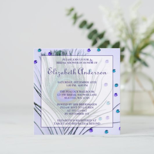 Glam Peacock Paars Vrijgezellenfeest Kaart (Staand voorkant)