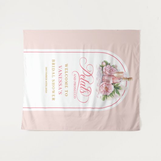 Glam petals and prosecco shower banner blush gold wandkleed (Voorkant (horizontaal))