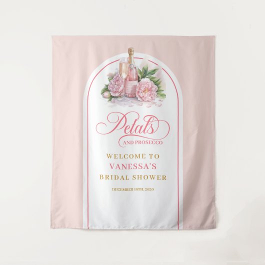 Glam petals and prosecco shower banner blush gold wandkleed (Voorkant)