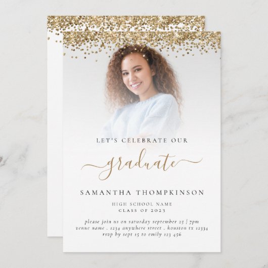 Glam Photo Gold Glitter Afstuderen 2024 Kaart (Voorkant / Achterkant)