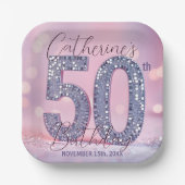 Glam Pink and Silver Sequin 50th Birthday Party Papieren Bordje (Voorkant)