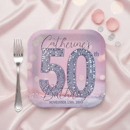 Glam Pink and Silver Sequin 50th Birthday Party  Papieren Bordje