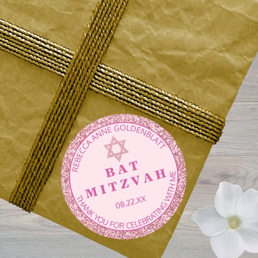 Glam Pink Bedankt Chic Bat Mitswa Party Ronde Sticker