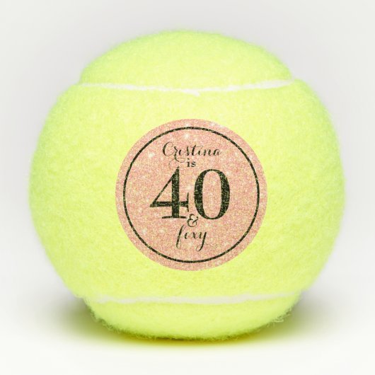 Glam Pink & Black Gepersonaliseerde 40 & Foxy Tennisballen (Voorkant)