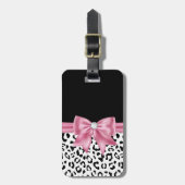 Glam Pink Bow Diamond Black Snow Leopard Bagagelabel (Voorkant verticaal)