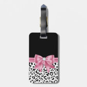 Glam Pink Bow Diamond Black Snow Leopard Bagagelabel (Achterkant verticaal)