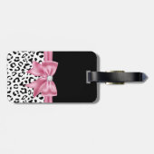 Glam Pink Bow Diamond Black Snow Leopard Bagagelabel (Achterkant horizontaal)