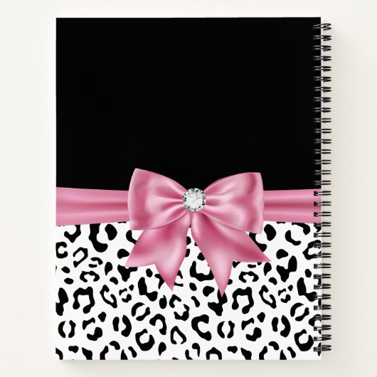 Glam Pink Bow Diamond Black Snow Leopard Notitieboek (Achterkant)