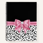 Glam Pink Bow Diamond Black Snow Leopard Notitieboek (Voorkant)