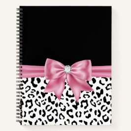 Glam Pink Bow Diamond Black Snow Leopard Notitieboek