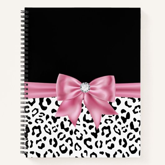 Glam Pink Bow Diamond Black Snow Leopard Notitieboek (Voorkant)
