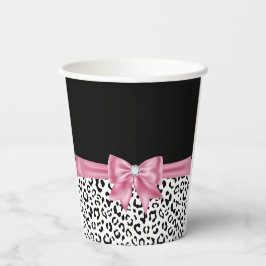 Glam Pink Bow Diamond Black Snow Leopard Papieren Bekers