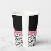 Glam Pink Bow Diamond Black Snow Leopard Papieren Bekers (Links)