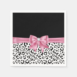 Glam Pink Bow Diamond Black Snow Leopard Servet